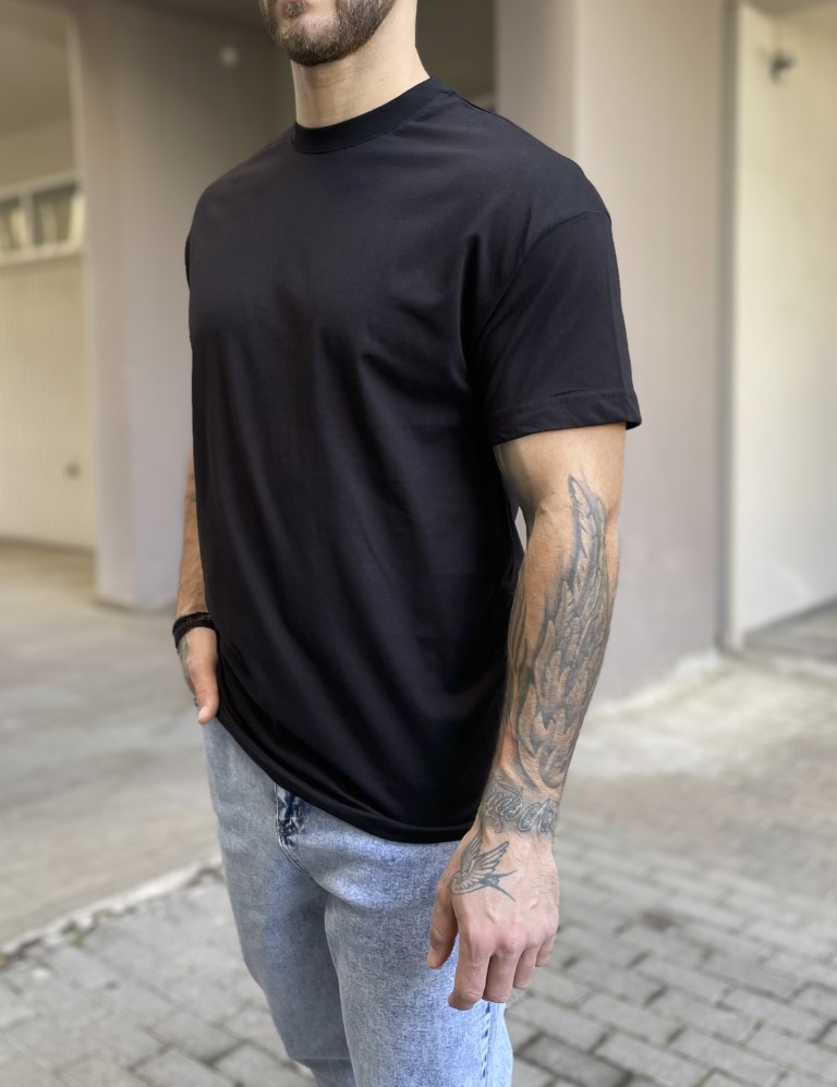 Ανδρική μαύρη κοντομάνικη μπλούζα Oversized TST0426 φωτογραφία